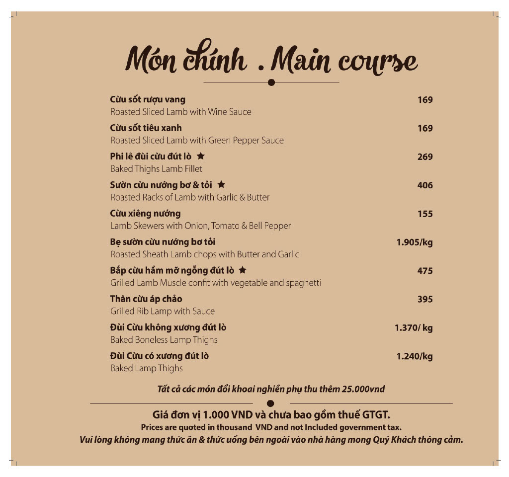 Menu Main Course
