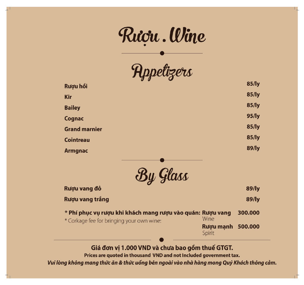 Menu Wine